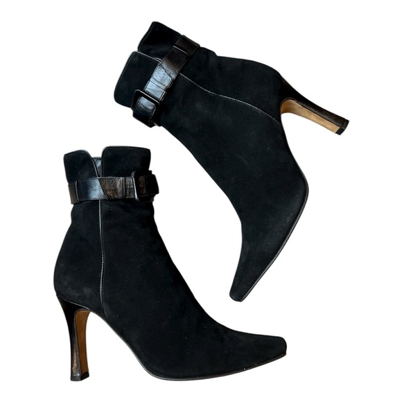 Jimmy Choo Shoes - Jimmy Choo authentic Suede Leather Buckle Ankle Heel Black Boots SZ 35.5/ US 5.5